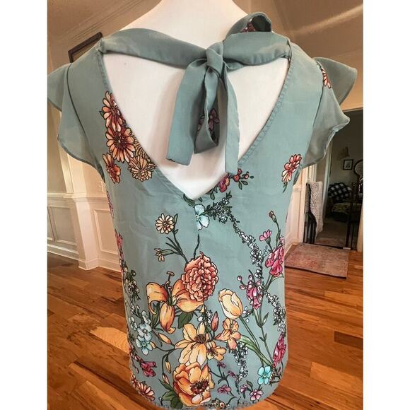 twine & string blousen ruffled cap sleeve blue floral top womens small - Picture 3 of 9